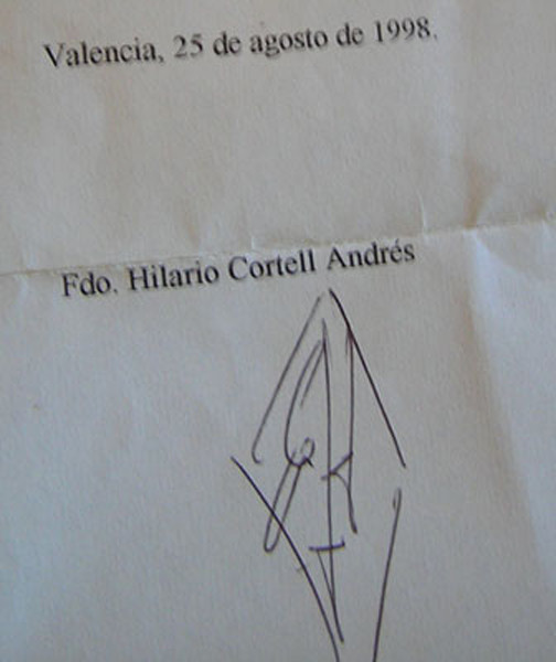 La firma de Hilario Cortell aka Juana la Loca en 1998.