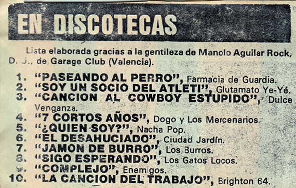 Una de las listas de cabina que me pedían para publicar en el Levante. 1987.